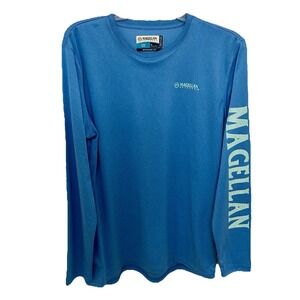 Magellan Outdoors Fish Gear Performance Shirt Boyfriend Fit Woman's L Blue EUC